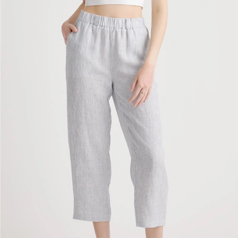 Quince Blue and White 100% Linen Pants